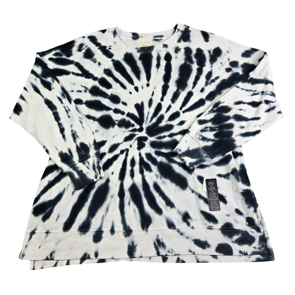 Tie Dye Spiral Sweatshirt Womens 2X Navy Blue Crewneck Pullover Ultra Flirt New